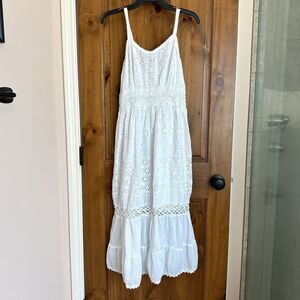Me 2 Magic Womens Dress Lg White Tiered Eyelet Sleeveless Lined Summer Sundress